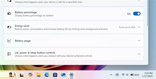 终于！Windows 11任务栏可以显示电量百分比了